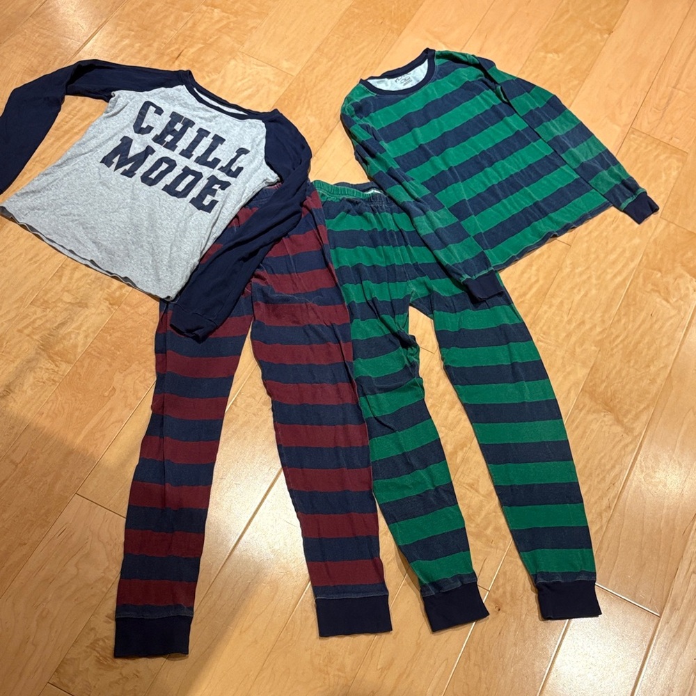Children’s Place Kids Striped Pajama Set - Navy, Red, and Green Stripes -size 14